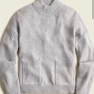 J. Crew Light Gray Cotton-cashmere patch-pocket mockneck sweater